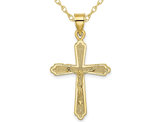 10K Yellow Gold Textured Cross Crucifix Pendant Necklace with Chain 